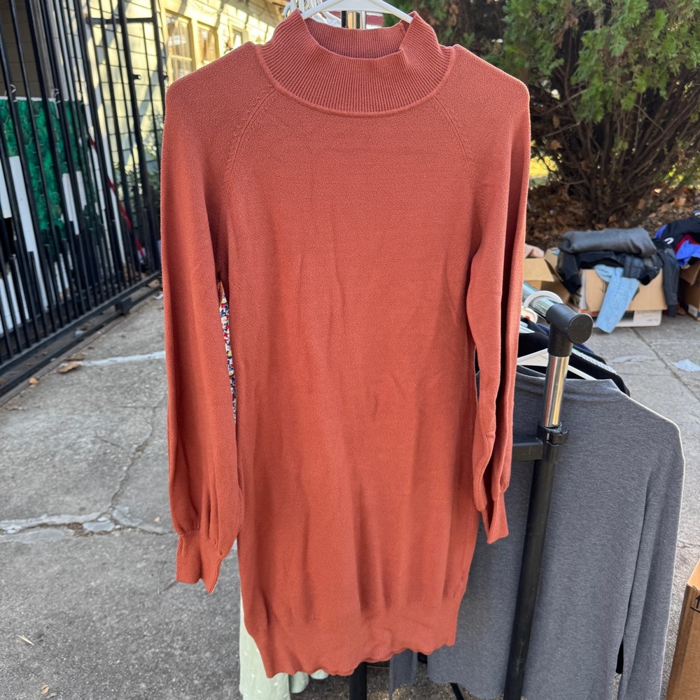 Rust Orange Turtleneck Sweater Dress